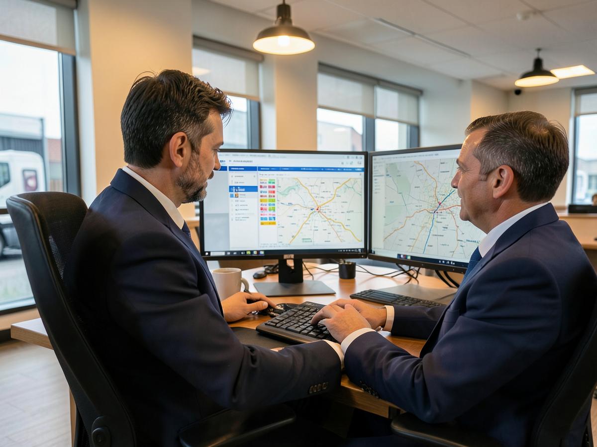 Dispatchers reviewing routes and loads on screen